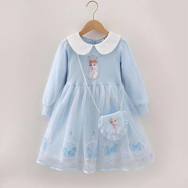 Children princess dress with long sleeve and bag